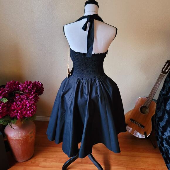 NWT Pin-up Cocktail Elegant Black Halter Midi Dress Size Small Maggie Tang - Picture 2 of 10